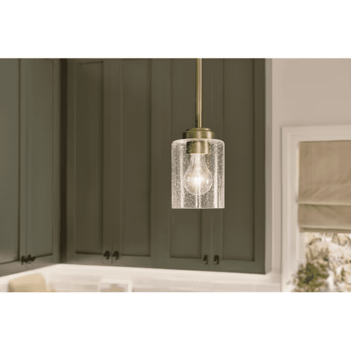 Winslow Natural Brass Industrial Seeded Glass Cylinder Led, Mini Hanging Pendant Light