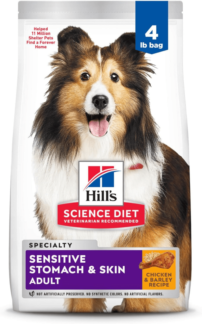 Science Diet Sensitive Stomach & Skin, Adult 1-6, Stomach & Skin Sensitivity Support, Dry Dog Food, Chicken Recipe, 4 Lb Bag