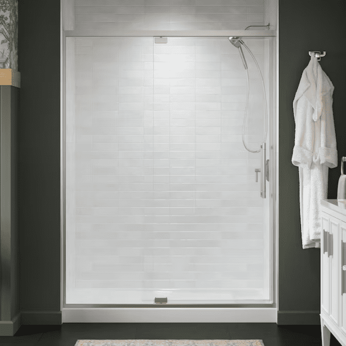 Premise Anodized Brushed Nickel 55-In to 60-In W X 76.06-In H Frameless Pivot Soft Close Shower Door - Image 3