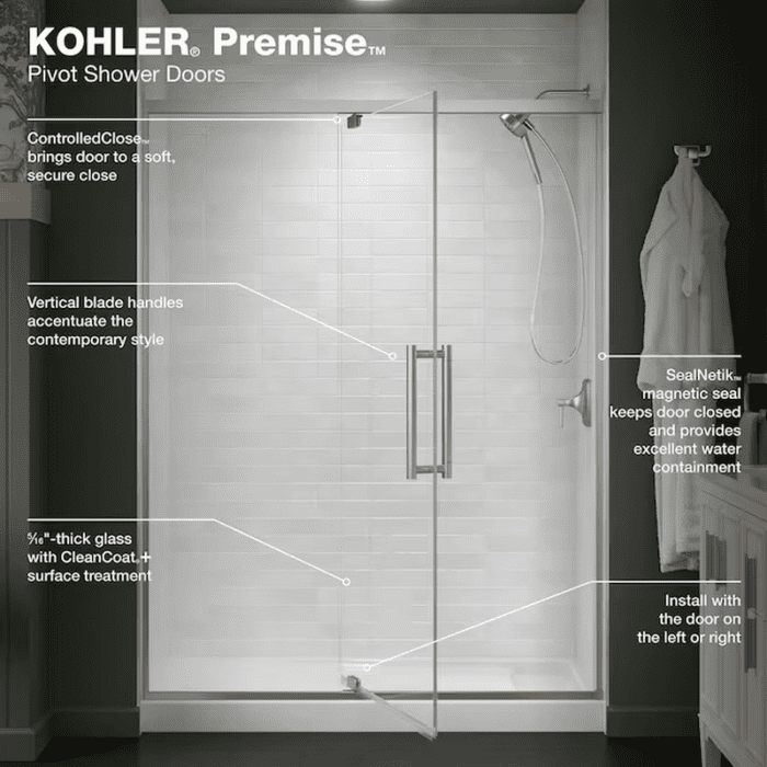 Premise Anodized Brushed Nickel 55-In to 60-In W X 76.06-In H Frameless Pivot Soft Close Shower Door - Image 6