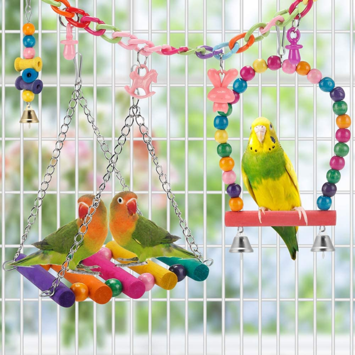 Bird Parakeet Toys,Swing Hanging Standing Chewing Toy Hammock Climbing Ladder Bird Cage Colorful Toys Suitable for Budgerigar, Parakeet, Conure, Cockatiel, Mynah, Love Birds, Finches - Image 3