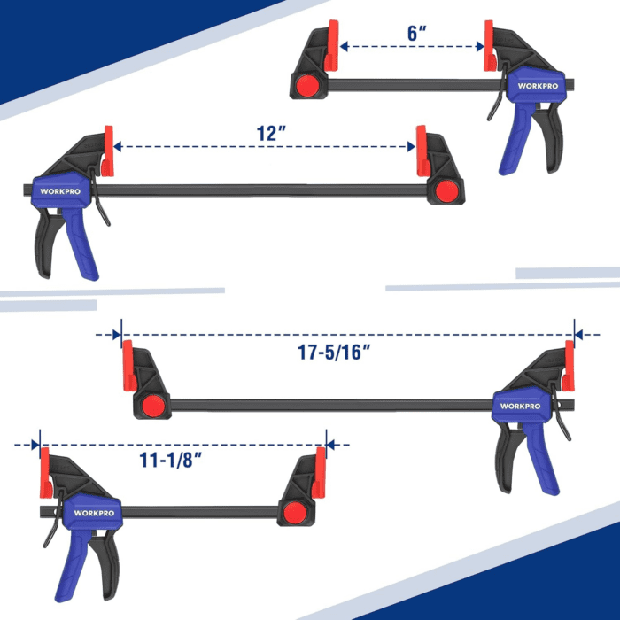 Bar Clamps for Woodworking, 6-Pack One-Handed Clamp/Spreader, 6-Inch (4) and 12-Inch (2) Wood Clamps Set, Light-Duty Quick-Change F Clamp with 150 Lbs Load Limit Blue - Image 6