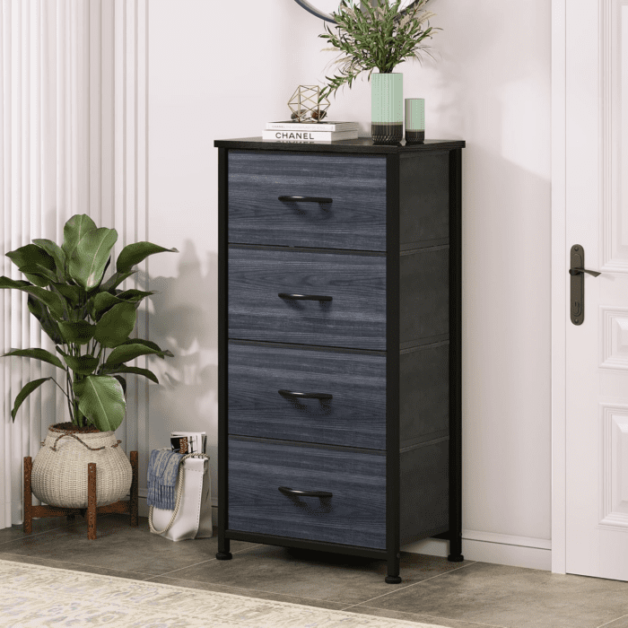 4 Drawers Dresser, Dresser for Bedroom, Fabric Storage Tower, Chest of Drawers, Organizer Unit for Closets, Living Room, Sturdy Steel Frame, Wooden Top, Easy Pull Fabric Bins - Image 3