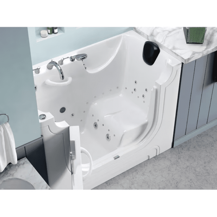 30-In X 60-In White Gel-Coated Fiberglass Walk-In Whirlpool and Air Bath Combination Tub with Faucet, Hand Shower and Drain (Left Drain)