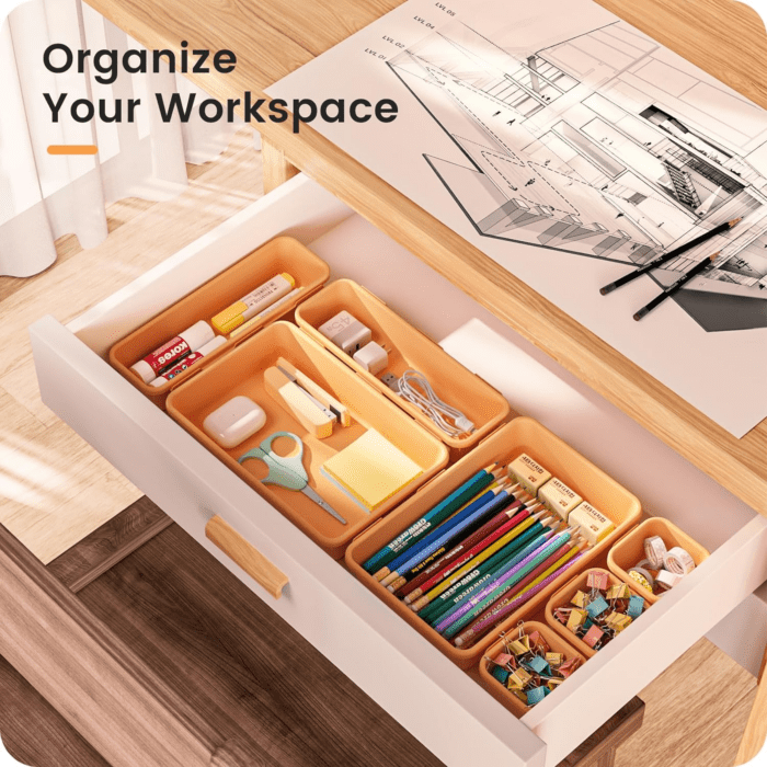 【42Pcs】【Orange】 Tool Box Organizer Tray Divider Set, Desk Drawer Organizer, Garage Organization and Storage Toolbox Accessories for Rolling Tool Chest Cart Cabinet Work Bench Small Parts - Image 2