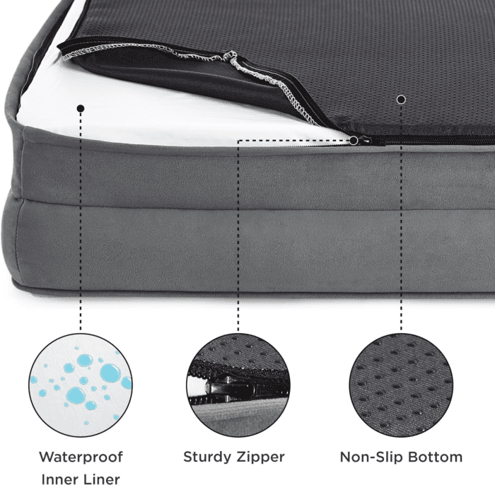 Orthopedic Dog Bed for Medium Dogs - Waterproof Dog Sofa Beds Medium, Supportive Foam Pet Couch Bed with Removable Washable Cover, Waterproof Lining and Nonskid Bottom, Grey, 28"X23"X6.5" - Image 4