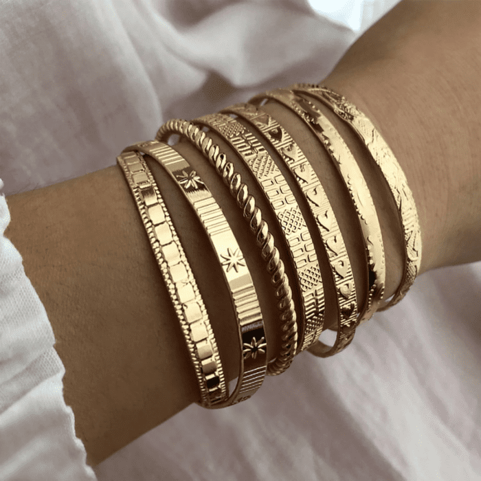 Gold Bangle Bracelets for Women, 14K Gold Plated Multi Layer Stackable Cuff Bracelet Set, Trendy Elegance Charms Non Tarnish Minimalist Textured Boho Jewelry Gift for Women - Image 2