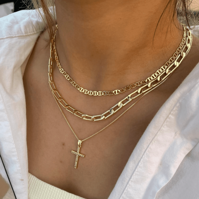 Cross Necklace for Women,Stackable Stacked Stacking Layering Layered Necklaces Dainty Gold Necklace Paperclip Box Flat Mariner Chain Necklace Cross Pendant CZ Diamond Simple Jewelry Gift - Image 4