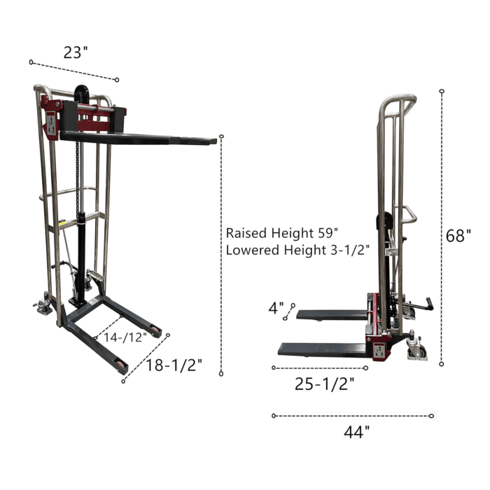 Fork Type Manual Stacker - Affordable and Easily 59” Lift - 880 Lbs Capacity for Short Skid/Boxes, - Image 2