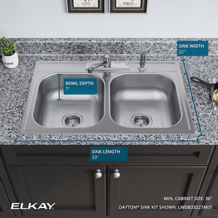 Drop-In 33-In X 22-In Satin Stainless Steel Double Equal Bowl 4-Hole Kitchen Sink All-In-One Kit - Image 8