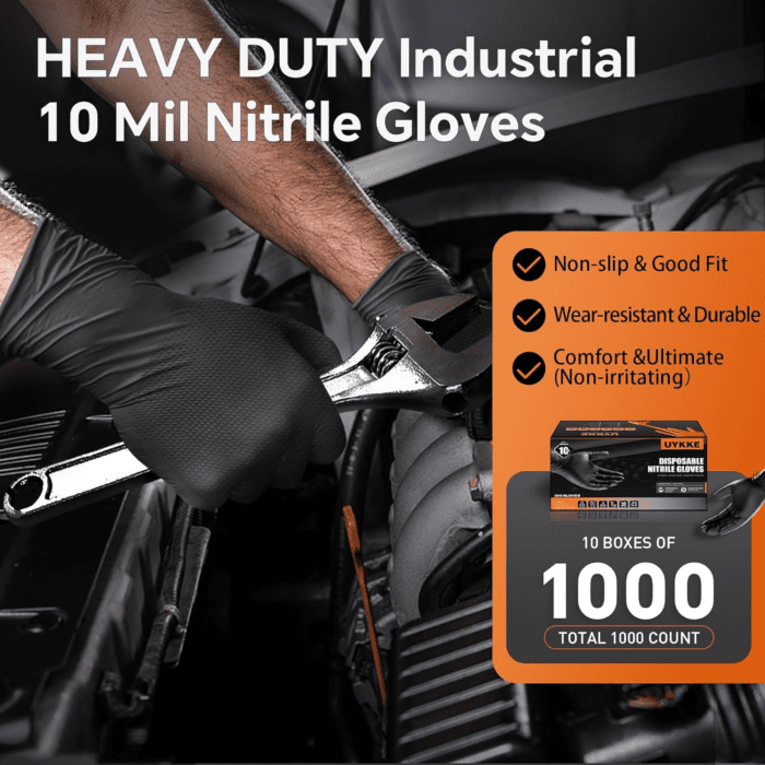 10Mil Nitrile Gloves Thick,Industrial Disposable Gloves with Diamond Textured,Heavy Duty Mechanic Gloves,Latex Free - Image 2