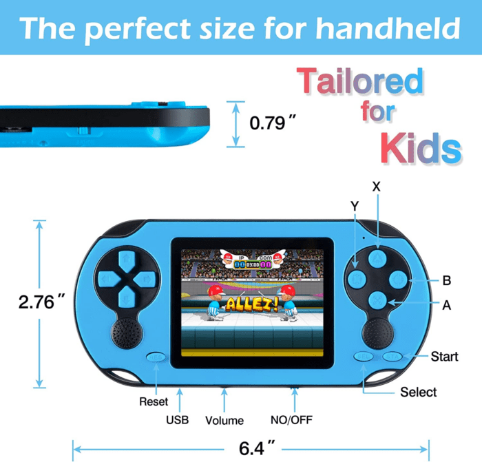 16 Bit Handheld Game for Kids Adults, 3.0'' Large Screen Preloaded 230 HD Classic Retro Video Games with USB Rechargeable Battery & 3 Game Cartridges for Birthday Gift for Kids 4-12 (Blue) - Image 6