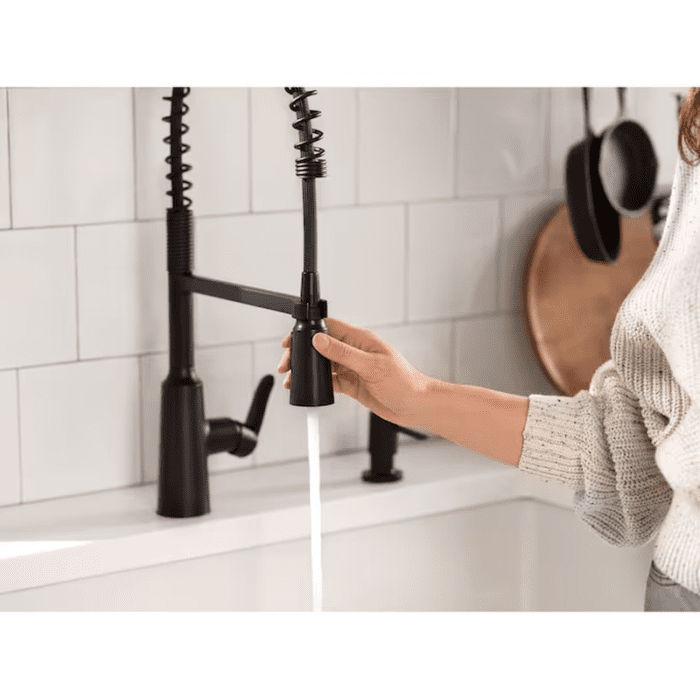 Edwyn Matte Black Single Handle Pull-Down Kitchen Faucet with Sprayer (Deck Plate and Soap Dispenser Included) - Image 8