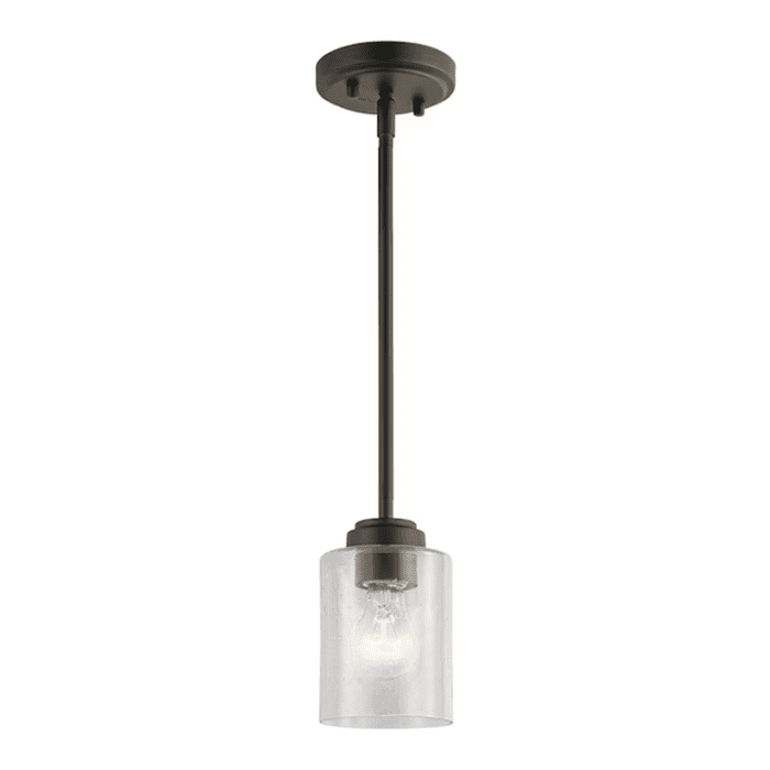 Winslow Natural Brass Industrial Seeded Glass Cylinder Led, Mini Hanging Pendant Light - Image 12