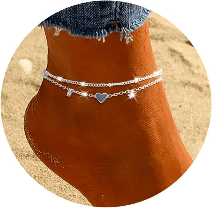 Sterling Silver Anklet Bracelets for Women Waterproof, 925 Sliver Plated CZ & Heart Charm Dainty Layer Anklets for Women Trendy, Simple Chain Anklets Set Gifts for Women, Jewelry Gifts for Her Women Mom Wife Girlfriend