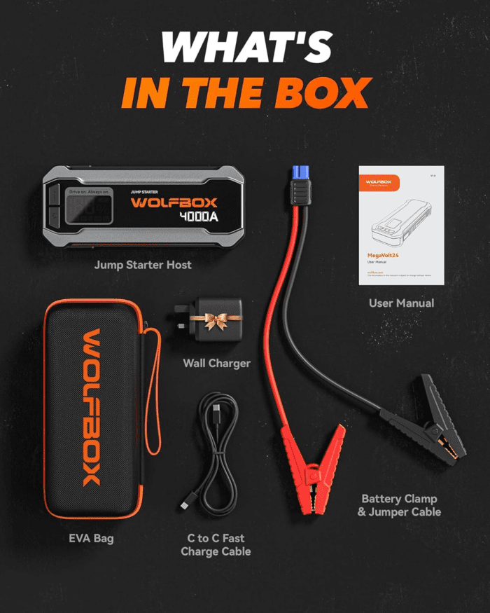 4000A Jump Starter,12V Car Battery Jump Starter with 65W Quick Charger,Led Display,24000Mah Portable Jump Starter Battery Pack(10L Gas 10L Diesel Engine) with Booster,Led Light,Jumper Cables - Image 7