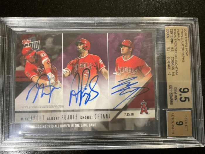 2018 TOPPS NOW TROUT / PUJOLS / OHTANI RC TRIPLE AUTO Ohtani # 17/25 BGS 9.5 #17 -