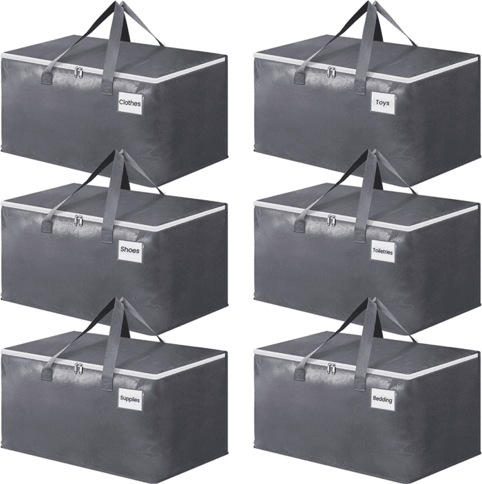 Large Moving Boxes and with Zippers & Handles Moving Supplies with Lids, Heavy Duty Totes for Storage Bags for Space Saving, Fold Flat, Moving and Storing 93L, 6 Pack