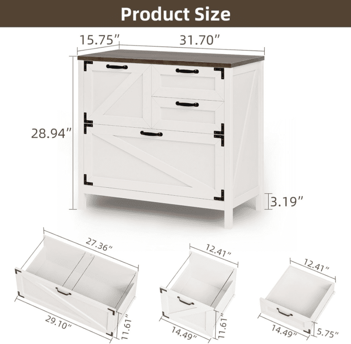 4-Drawer Wood Lateral File Cabinet for Hanging Files Letter/A4/Legal Size, Large Farmhouse File Cabinets for Home Office, Printer Stand with Office Cabinet, Office Furniture, White and Brown - Image 2