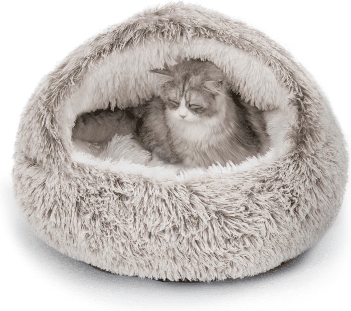 Cat Bed, Plush Hooded Cat Beds for Indoor Cats, Calming Cat Nest, Self Warming Cat Bed Cave, Cozy Cat Pod for Indoor Cat or Small Dog, Removable Washable Cat Cove with Non-Slip Bottom