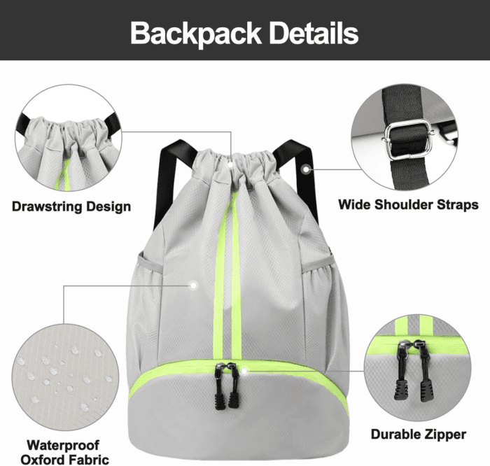 Sports Drawstring Backpack - String Swim Gym Bag with Shoes Compartment and Wet Proof Pocket for Women&Men - Image 5