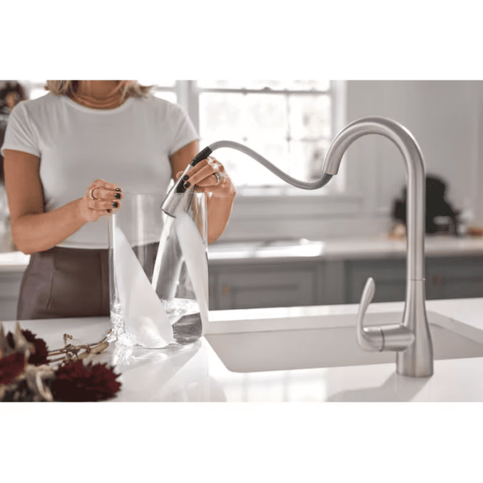 Georgene Spot Resist Stainless Single Handle Touchless Pull-Down Kitchen Faucet with Sprayer (Deck Plate and Soap Dispenser Included) - Image 9