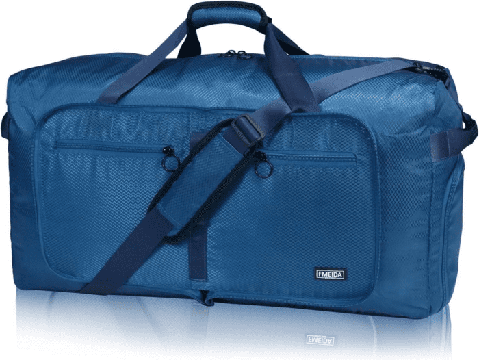 65L Duffle Bag with Shoes Compartment, Foldable Travel Duffel Bags for Men Women, Large Packable Travel Bag Water Repellent & Tear Resistant (Blue)