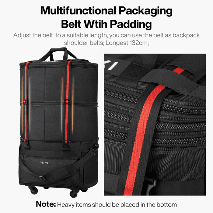 Travel Bag with Wheels Expandable Foldable Luggage Bag Collapsible Rolling Travel Bag Duffel Bag Large Capacity Suitcase for Men Women, Black - Image 3