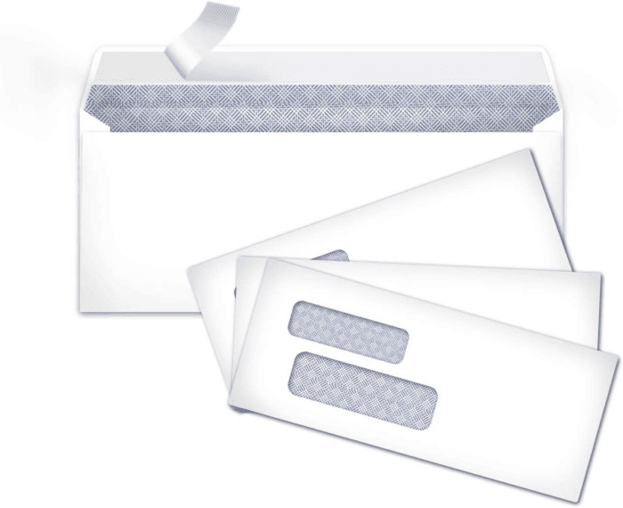 #9 Envelopes with Peel and Seal, Double Window, Security Tinted, 500-Pack, 1 X 3.88 X 8.8 Inch, White