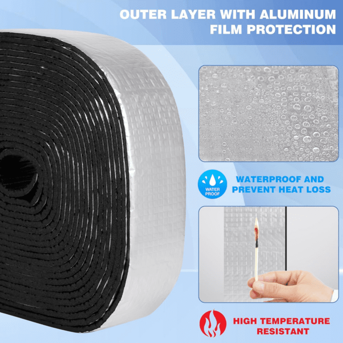 Pipe Insulation Wrap 2.4" Wide X 32.8 Ft Outdoor Foam and Foil Pipe Wrap Insulation Tape Self Adhesive for Winter Freeze Protection Insulation Wrap for Cold Hot Water Pipes for Reduce Heat Loss - Image 2