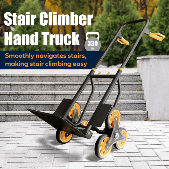 330Lbs Folding Hand Truck Stair Climbing Dolly, 3 Wheel Dolly Cart with Wheels, Stair Climbing Cart Include Bungee Cords - Image 4