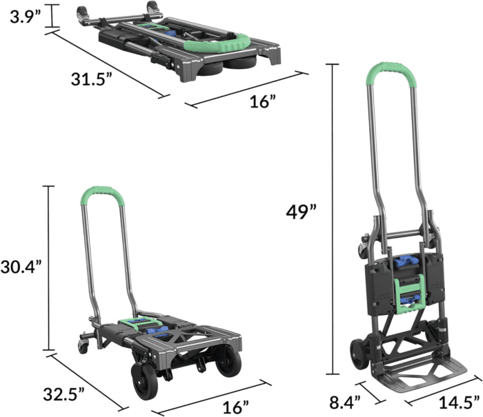 Shifter Multi-Position Folding Hand Truck and Cart, 300 Lb. Weight Capacity, Green, 12222PBG1E - Image 6