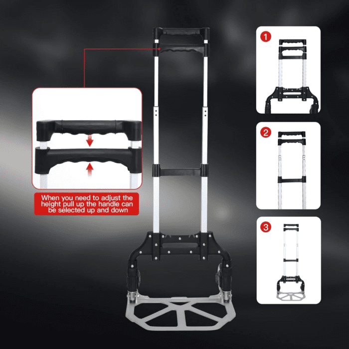 Folding Hand Truck Dolly Cart，Aluminum Portable Hand Cart for Daily Handling Work，200Lbs, with Silent Wheel，Telescoping Handle，Black Bungee Cord, Can Stand Alone，Light Weight - Image 7