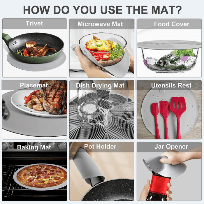 10 Inch Microwave Food Cover & Collapsible Silicone Mat - Splatter Guard, Plate Holder & Kitchen Colander for Meal Prep, Charcoal - Image 4