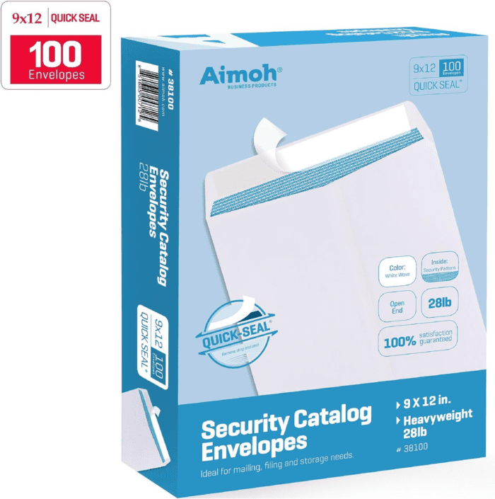 100 9 X 12 SELF Seal Security White Catalog Envelopes - 28Lb - Security Tinted, Ultra Strong Quick-Seal, 9X12 Inch (38100) - Image 8