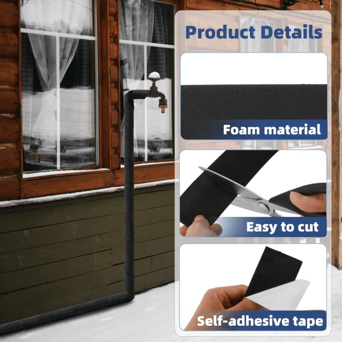 33FT Pipe Insulation Tape, 2" Foam Pipe Insulation Wrap , Self Adhesive Insulation Tape for Pipes Winter Freeze Protection, Outdoor Pipe Wrap Insulation Freezing Weather - Image 3