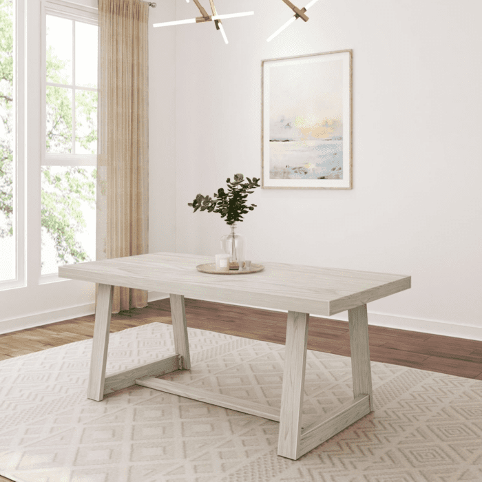 72 Inch Farmhouse Dining Table, Large Wooden Rectangular Dinner Table for Dining Room, Home Office, Living Room Furniture, Easy Assembly, White Sand Wirebrush