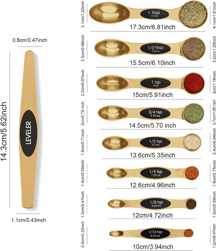 Magnetic Measuring Spoons Set Stainless Steel with Leveler-9Pcs Stackable Measuring Cups for Baking-Measuring Cups and Spoon Set Kitchen Gadgets Apartment Essentials Fits in Spice Jars - Image 2