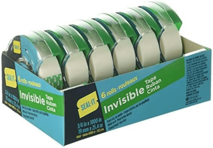 Invisible Stationery Tape 3/4 X 1000 Inches on Press N' Cut Dispenser, Pack of 6 Total 6000 Inches, White (62452)