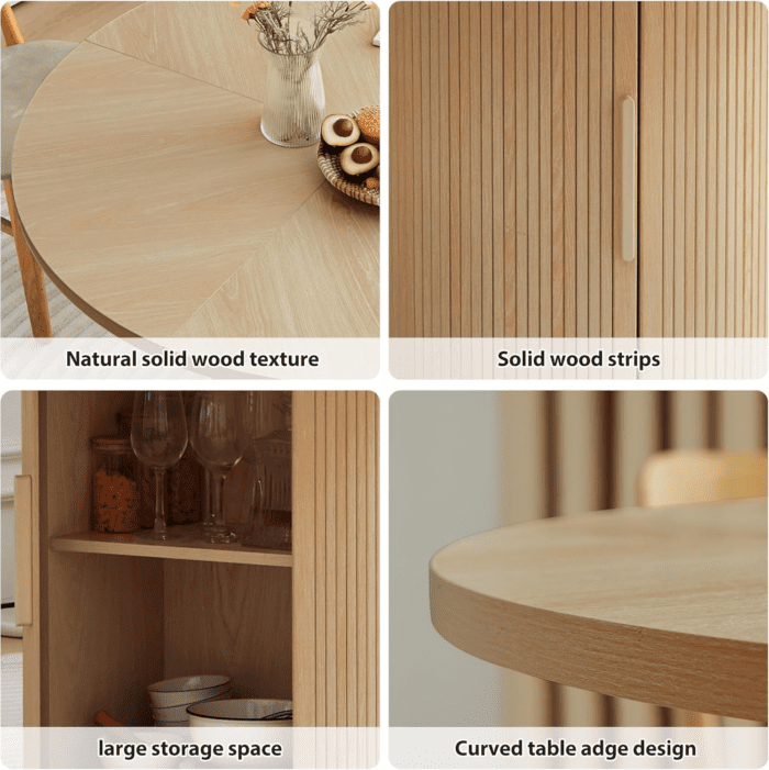 47 Inch round Dining Table for 4, Kitchen Table Dinner Table with 2-Layer Storage Shelf and Wood Slide Door for Home Dining Room Living Room (Natural) - Image 6