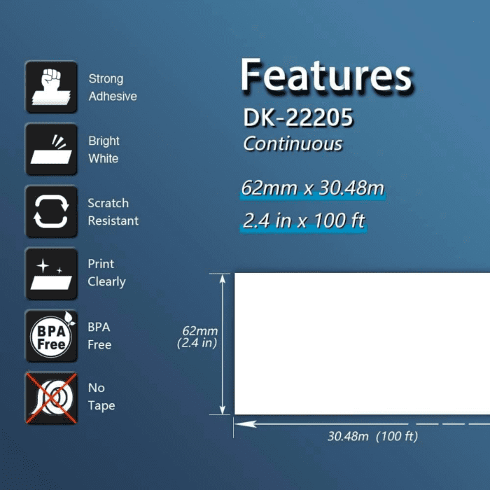 - Compatible Continuous Labels Replacement for Brother DK-2205 (2.4 in X 100 Ft), Use with Brother QL Label Printers [10 Rolls] - Image 2