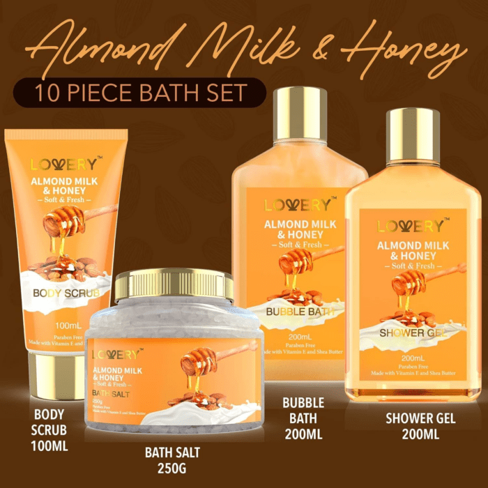 Gift Basket for Women - 10 Pc Almond Milk & Honey Beauty & Personal Care Set - Home Bath Pampering Package for Relaxing - Spa Self Care Kit - Thank You, Birthday, Mom, Anniversary Gift - Image 2