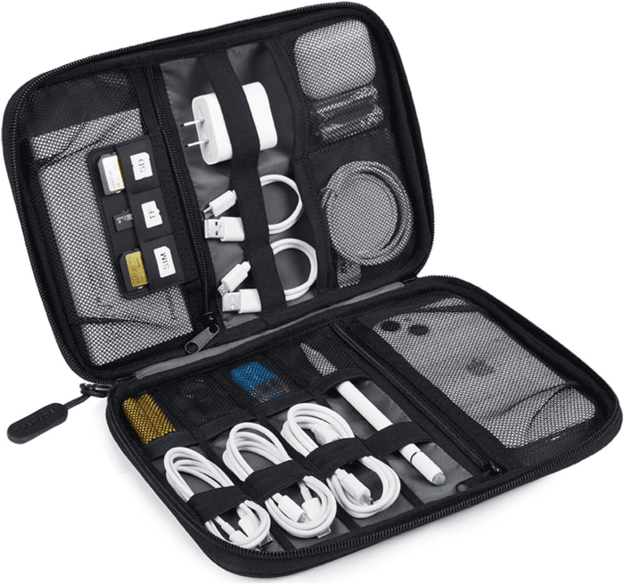 Electronics Organizer Travel Case, Small Cable Organizer Bag for Essentials, Tech Organizer as Accessories, Cord Organizer for Phone, Power Bank, SD Card, Black