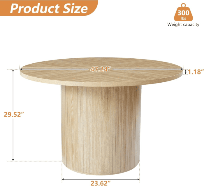 Round Dining Table for 4, Modern Farmhouse Kitchen Table, 47 Inch Small Circle Dining Tables with Wood Strip Base for Kitchen Living Room (Natural) - Image 2