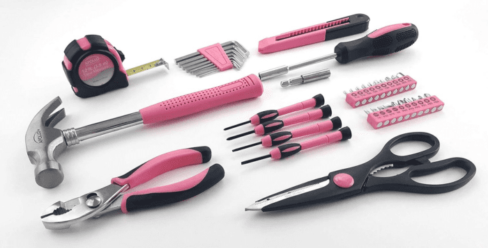 Tools Original 39 Piece General Household Tool Set in Toolbox Storage Case with Essential Hand Tools for Everyday Home Repairs, DIY and Crafts - Pink Ribbon - Pink - DT9706P - Image 3