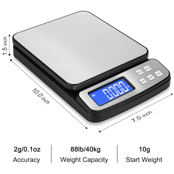 Digital Shipping Postal Scale - 88Lb X 0.1Oz, Stainless Steel Platform, 5 Units, Hold/Tare/Pcs Counting, Easy Calibration, Large LCD, Scale for Packages, All-In-1 Shipping Scale - Image 4