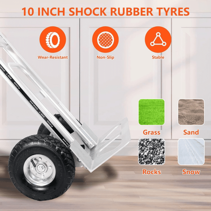 Aluminum Hand Truck 600 LBS Capacity, Handle Heavy Duty Industrial Dolly with 10" Pneumatic Tire and 2 Elastic Cords, Platform Cart for Transport and Moving in Home, Office, Warehouse, Supermarket - Image 5