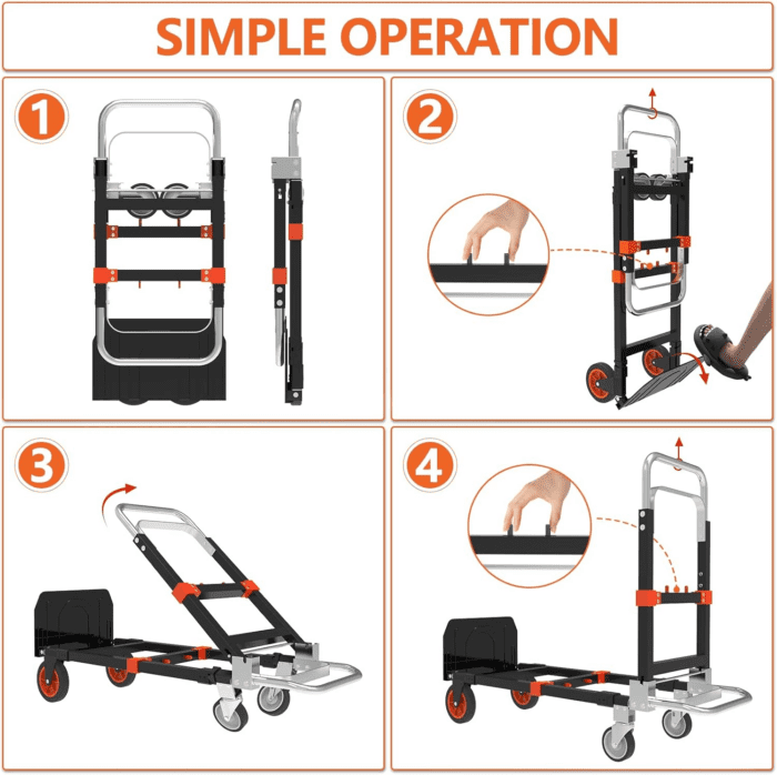 3 in 1 Heavy Duty Folding Hand Truck, Convertible Hand Truck, Portable Steel Hand Truck Dolly with Telescopic Handle, Folding Dolly Cart with Rubber Wheels, Hand Truck Foldable 500 LB - Image 3