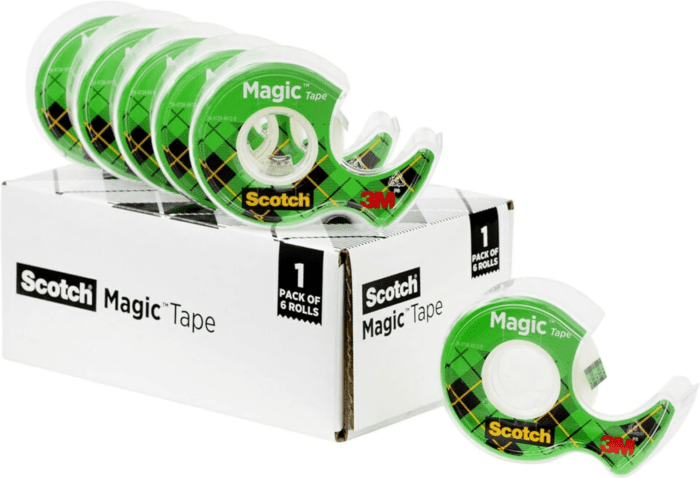 Magic Tape, Invisible, Home Office Supplies and Back to School Supplies for College and Classrooms, 6 Rolls with Dispensers