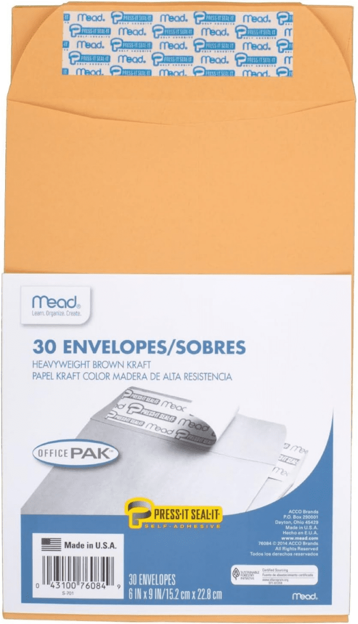 Letter Size Mailing Envelopes, Press-It Seal-It Self Adhesive Closure, All-Purpose 24-Lb Paper, 6" X 9", Brown Kraft Material, 30/Pack (76084) - Image 5